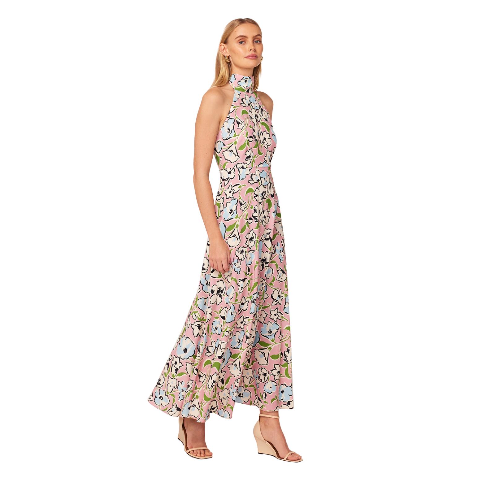 KITRI Dakota Pink Floral Print Halterneck Maxi Dress